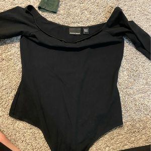 Black off shoulder body suit